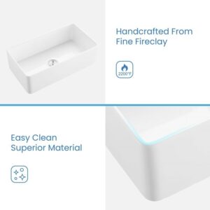 KIBI USA K2-SF33 Pure 33 Inch Fireclay Farmhouse Undermount Kitchen Sink with Bottom Grid and Strainer - White