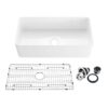 KIBI USA K2-SF36 Pillar 36 Inch Fireclay Farmhouse Undermount Kitchen Sink with Bottom Grid and Strainer - White