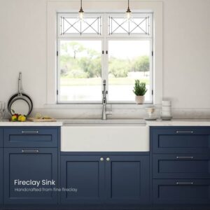 KIBI USA K2-SF36 Pillar 36 Inch Fireclay Farmhouse Undermount Kitchen Sink with Bottom Grid and Strainer - White