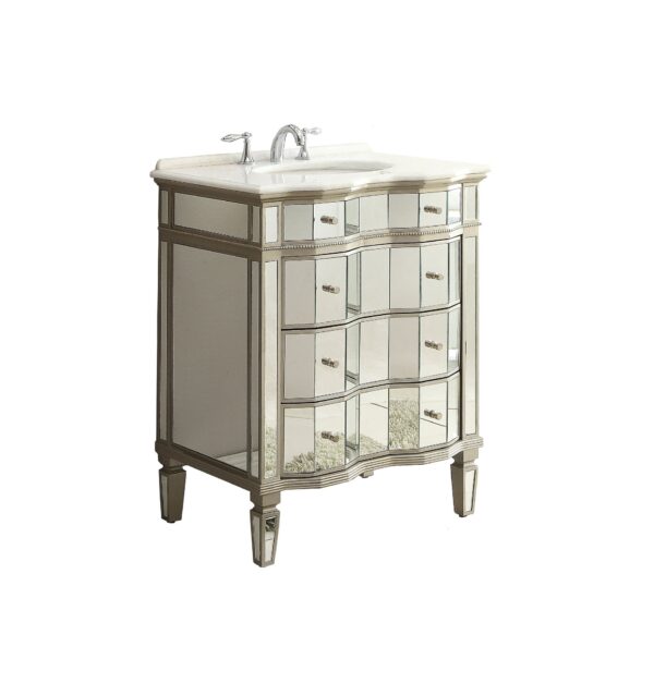 Chans Furniture K2274-30 Asselin 30 Inch Silver All Mirrored Bathroom Vanity