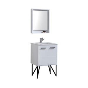 Kubebath KB24GW Bosco 24 Inch Modern Bathroom Vanity with Quartz Countertop and Matching Mirror