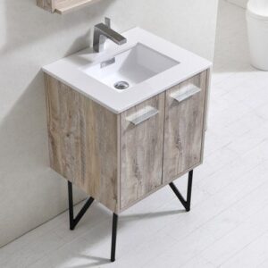 Kubebath KB24NW Bosco 24 Inch Modern Bathroom Vanity with Quartz Countertop and Matching Mirror