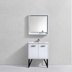 Kubebath KB30GW Bosco 30 Inch Modern Bathroom Vanity with Quartz Countertop and Matching Mirror