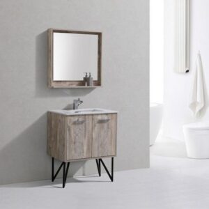 Kubebath KB30NW Bosco 30 Inch Modern Bathroom Vanity with Quartz Countertop and Matching Mirror