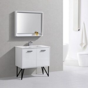 Kubebath KB36GW Bosco 36 Inch Modern Bathroom Vanity with Quartz Countertop and Matching Mirror