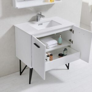 Kubebath KB36GW Bosco 36 Inch Modern Bathroom Vanity with Quartz Countertop and Matching Mirror