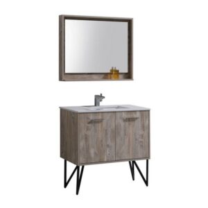 Kubebath KB36NW Bosco 36 Inch Modern Bathroom Vanity with Quartz Countertop and Matching Mirror