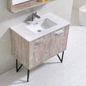 Kubebath KB36NW Bosco 36 Inch Modern Bathroom Vanity with Quartz Countertop and Matching Mirror