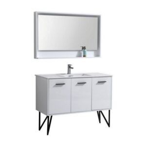 Kubebath KB48GW Bosco 48 Inch Modern Bathroom Vanity with Quartz Countertop and Matching Mirror