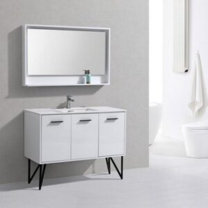 Kubebath KB48GW Bosco 48 Inch Modern Bathroom Vanity with Quartz Countertop and Matching Mirror