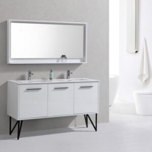 Kubebath KB60DGW Bosco 60 Inch Double Sink Modern Bathroom Vanity  with Quartz Countertop and Matching Mirror