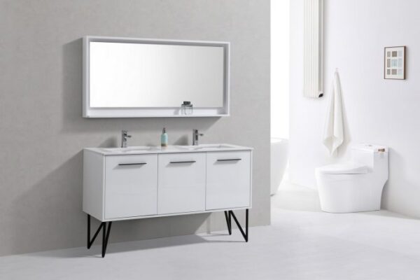 Kubebath KB60DGW Bosco 60 Inch Double Sink Modern Bathroom Vanity  with Quartz Countertop and Matching Mirror