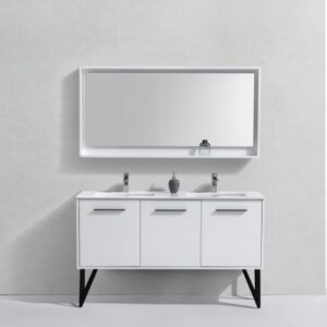 Kubebath KB60DGW Bosco 60 Inch Double Sink Modern Bathroom Vanity  with Quartz Countertop and Matching Mirror