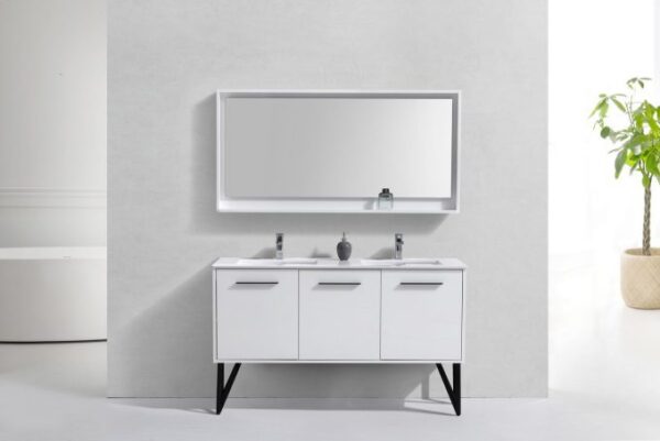 Kubebath KB60DGW Bosco 60 Inch Double Sink Modern Bathroom Vanity  with Quartz Countertop and Matching Mirror