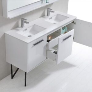 Kubebath KB60DGW Bosco 60 Inch Double Sink Modern Bathroom Vanity  with Quartz Countertop and Matching Mirror