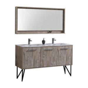 Kubebath KB60DNW Bosco 60 Inch Double Sink Modern Bathroom Vanity with Quartz Countertop and Matching Mirror