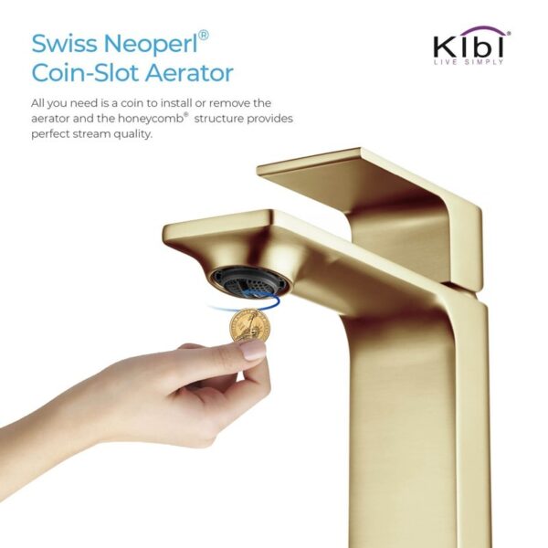 KIBI USA KBF1001 Mirage 6 3/8 Inch Single Hole Deck Mounted Lead Free Solid Brass Single Handle Bathroom Vanity Faucet with Hose