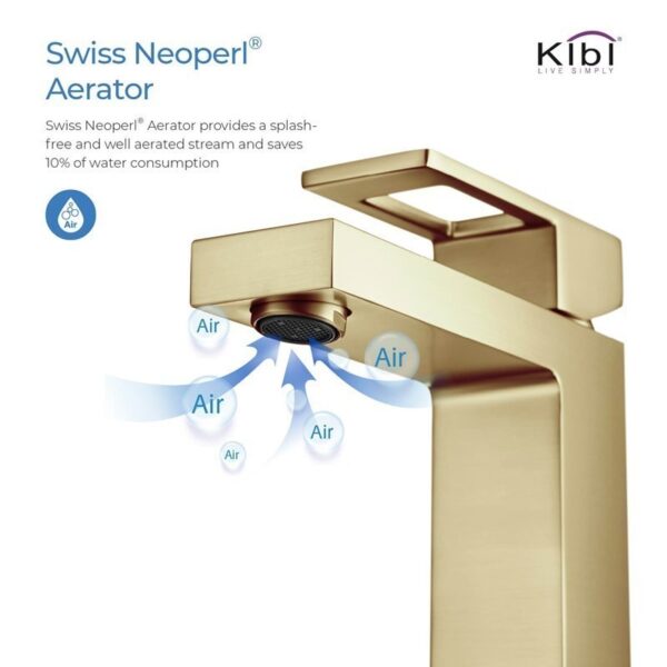 KIBI USA KBF1002 Cubic 6 3/4 Inch Single Hole Deck Mounted Solid Brass Single-Handle Bathroom Vanity Sink Faucet with Water Hose