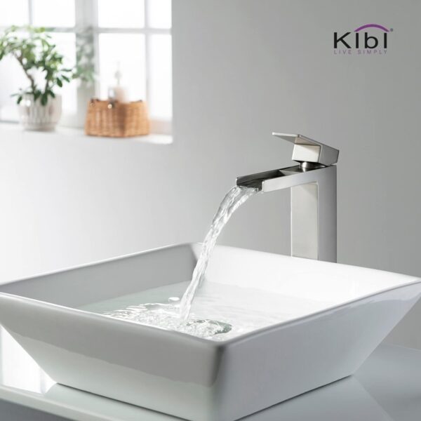 KIBI USA KBF1005 Waterfall 10 7/8 Inch Single Hole Deck Mounted Lead Free Solid Brass Single Handle Bathroom Sink Faucet