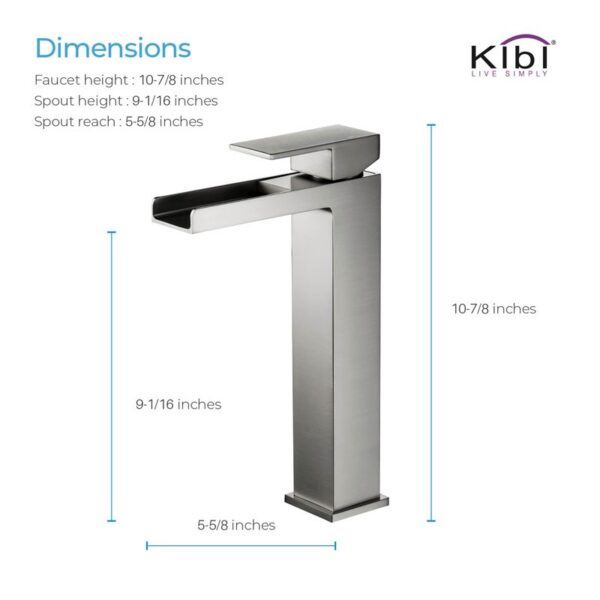 KIBI USA KBF1005 Waterfall 10 7/8 Inch Single Hole Deck Mounted Lead Free Solid Brass Single Handle Bathroom Sink Faucet