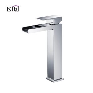 KIBI USA KBF1005 Waterfall 10 7/8 Inch Single Hole Deck Mounted Lead Free Solid Brass Single Handle Bathroom Sink Faucet