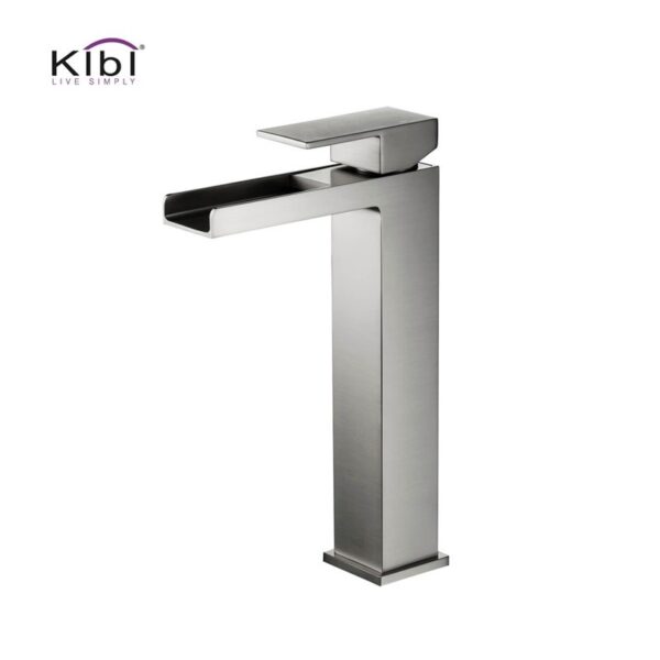 KIBI USA KBF1005 Waterfall 10 7/8 Inch Single Hole Deck Mounted Lead Free Solid Brass Single Handle Bathroom Sink Faucet