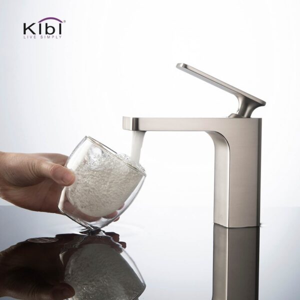 KIBI USA KBF1006 Infinity 6 1/4 Inch Single Hole Deck Mounted Lead Free Solid Brass Single Handle Bathroom Vanity Sink Faucet with Water Hose