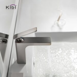 KIBI USA KBF1006 Infinity 6 1/4 Inch Single Hole Deck Mounted Lead Free Solid Brass Single Handle Bathroom Vanity Sink Faucet with Water Hose