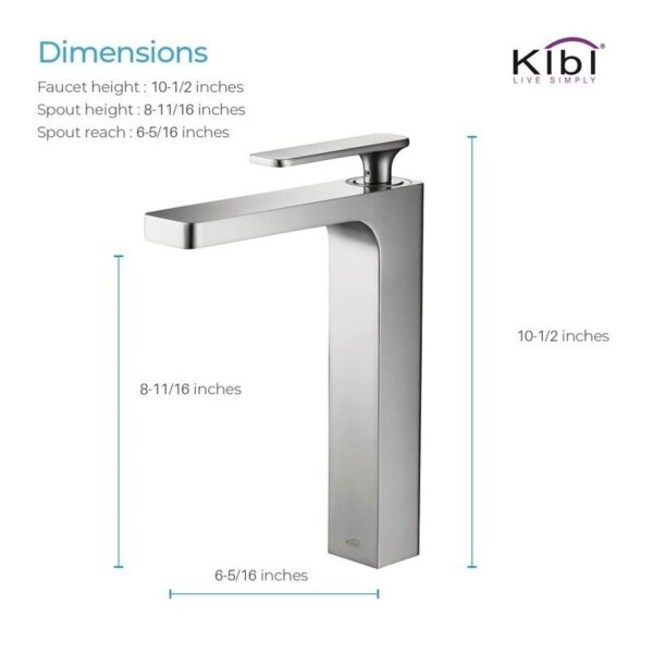 KIBI USA KBF1007 Infinity 10 1/2 Inch Single Hole Deck Mounted Lead Free Solid Brass Single Handle Bathroom Vanity Sink Faucet