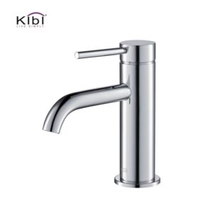 KIBI USA KBF1008 Circular 6 5/8 Inch Single Hole Deck Mounted Lead Free Solid Brass Single Handle Bathroom Faucet with Water Hose