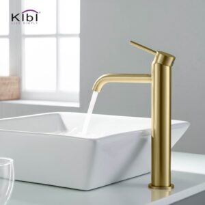 KIBI USA KBF1009 Circular 11 3/8 Inch Single Hole Deck Mounted Luxury Solid Brass Single Hole Bathroom Vessel Sink Faucet