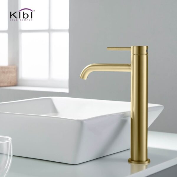 KIBI USA KBF1009 Circular 11 3/8 Inch Single Hole Deck Mounted Luxury Solid Brass Single Hole Bathroom Vessel Sink Faucet