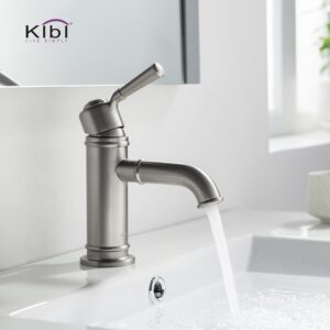 KIBI USA KBF1012 Victorian 7 1/4 Inch Single Hole Deck Mounted Solid Brass Single Handle Bathroom Vanity Sink Faucet with Water Hose