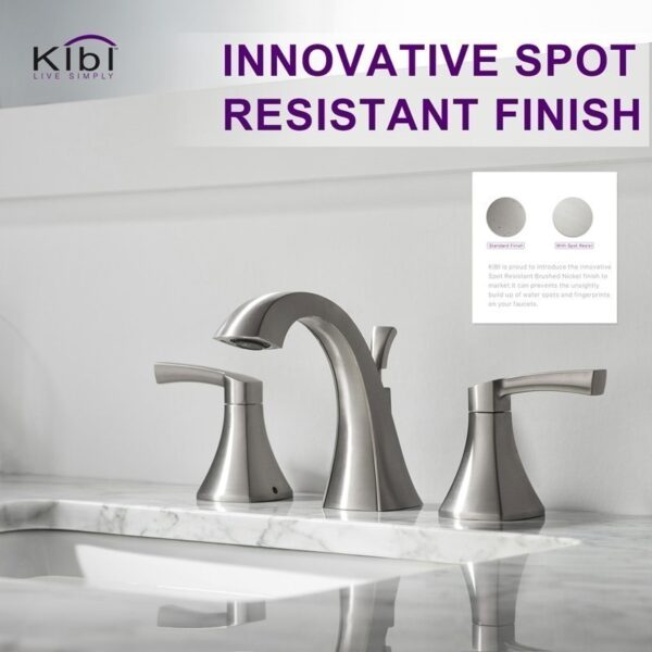 KIBI USA KBF1014 Pyramid 5 5/8 Inch Three Hole Widespread Lead Free Solid Brass Double Handle Bathroom Faucet with Water Hose