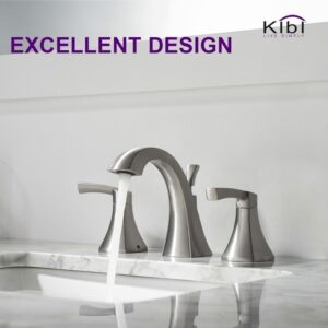 KIBI USA KBF1014 Pyramid 5 5/8 Inch Three Hole Widespread Lead Free Solid Brass Double Handle Bathroom Faucet with Water Hose