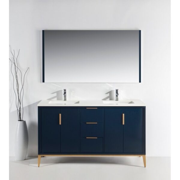 Kubebath KD9960 Divani 60 Inch Freestanding Double Sink Bath Vanity with Quartz Counter Top