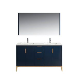 Kubebath KD9960 Divani 60 Inch Freestanding Double Sink Bath Vanity with Quartz Counter Top