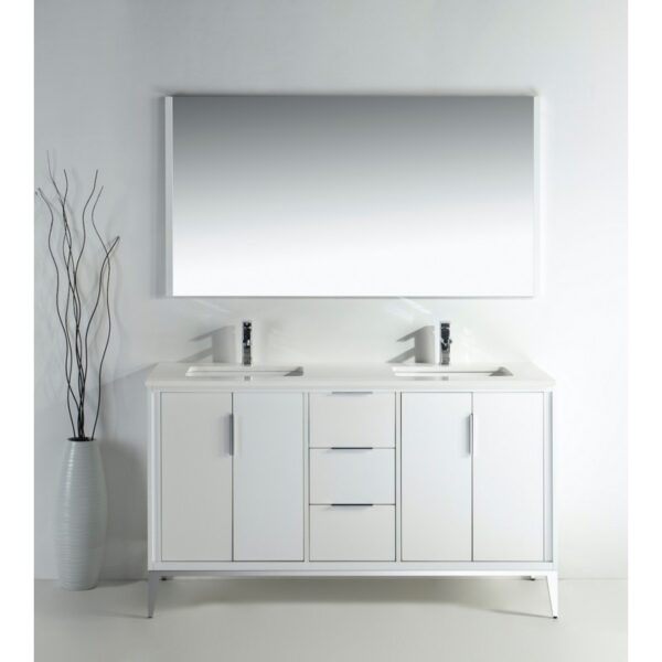 Kubebath KD9960 Divani 60 Inch Freestanding Double Sink Bath Vanity with Quartz Counter Top