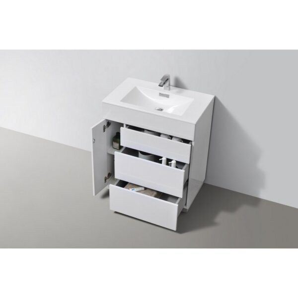 Kubebath KFM30-GW Milano 30 Inch High Glossy White Floor Mount Modern Bathroom Vanity