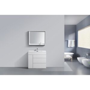 Kubebath KFM36-GW Milano 36 Inch High Glossy White  Modern Bathroom Vanity