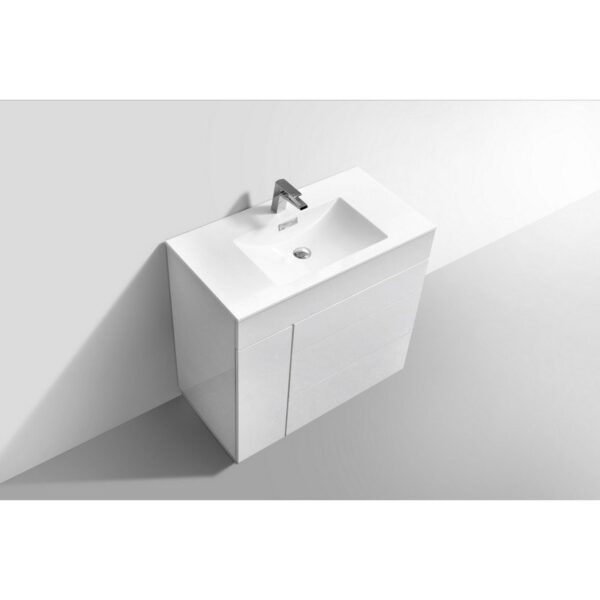 Kubebath KFM36-GW Milano 36 Inch High Glossy White  Modern Bathroom Vanity