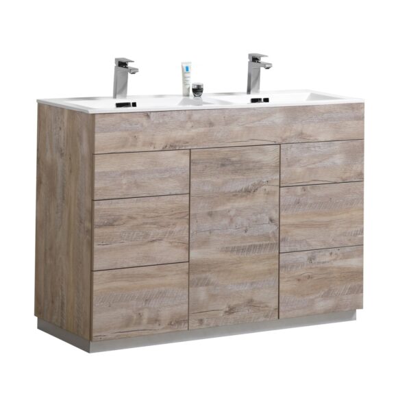 Kubebath KFM48D-NW Milano 48 Inch Double Sink  Nature Wood Modern Bathroom Vanity