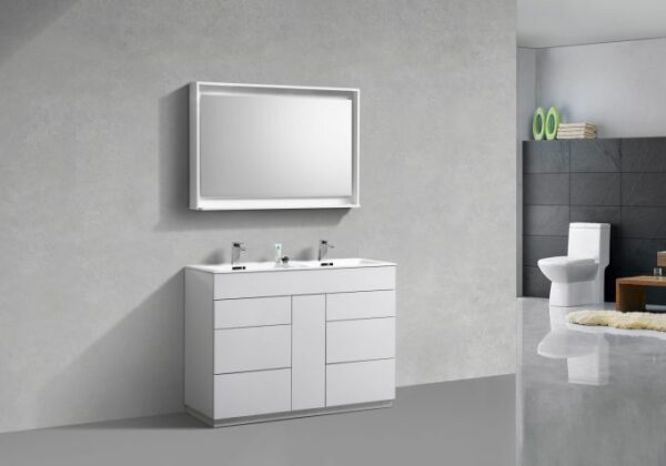 Kubebath KFM48D-GW Milano 48 Inch Double Sink High Glossy White  Modern Bathroom Vanity