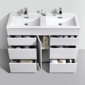 Kubebath KFM48D-GW Milano 48 Inch Double Sink High Glossy White  Modern Bathroom Vanity