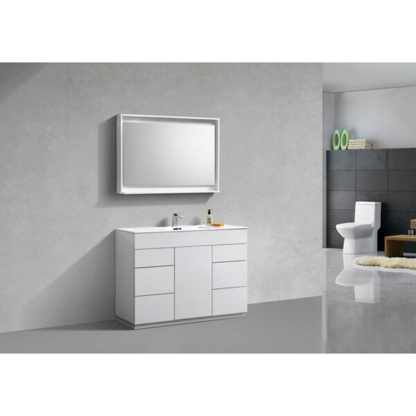 Kubebath KFM48S-GW Milano 48 Inch Single Sink High Glossy White  Modern Bathroom Vanity