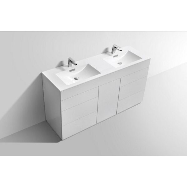 Kubebath KFM60D-GW Milano 60 Inch Double Sink High Glossy White  Modern Bathroom Vanity