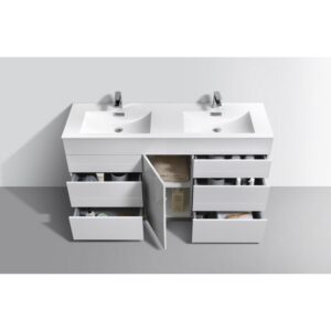 Kubebath KFM60D-GW Milano 60 Inch Double Sink High Glossy White  Modern Bathroom Vanity