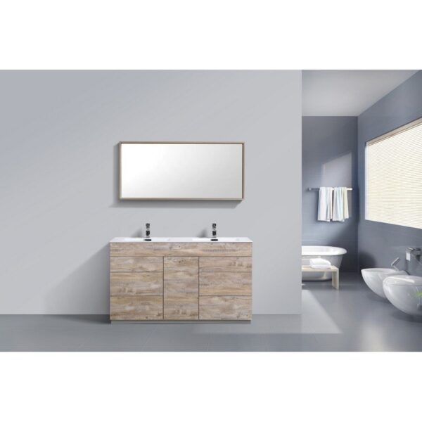 Kubebath KFM60D-NW Milano 60 Inch Double Sink Nature Wood Modern Bathroom Vanity