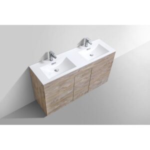 Kubebath KFM60D-NW Milano 60 Inch Double Sink Nature Wood Modern Bathroom Vanity