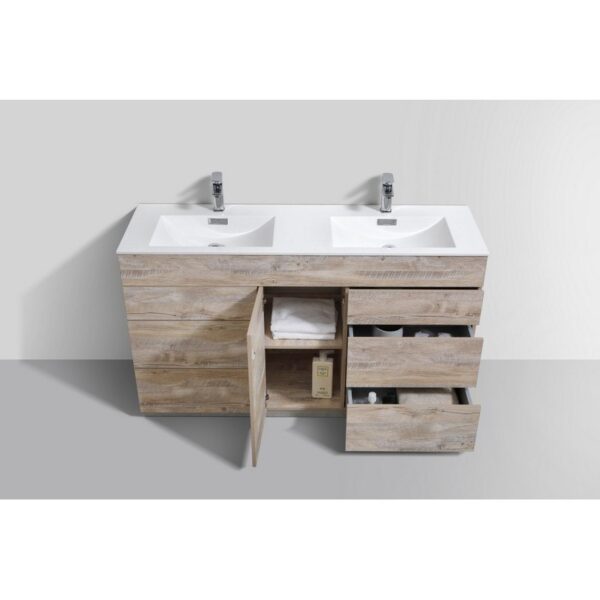 Kubebath KFM60D-NW Milano 60 Inch Double Sink Nature Wood Modern Bathroom Vanity